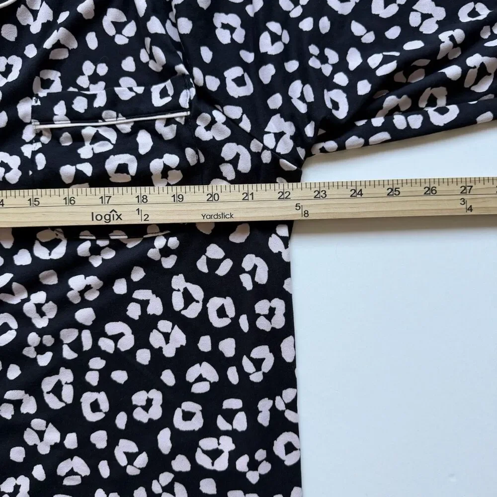 Kate Spade NY Pajama Set XL Black Pink Leopard Print 2 Pc Long Sleeve